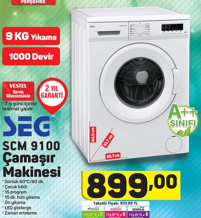 SEG SCM 9100 Çamaşır Makinesi