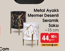 Metal Ayaklı Mermer Desenli Seramik Saksı