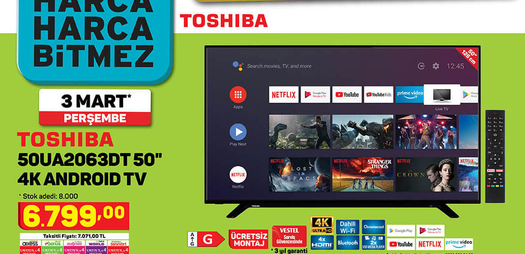 Toshiba 50 Inç 4K Android Tv