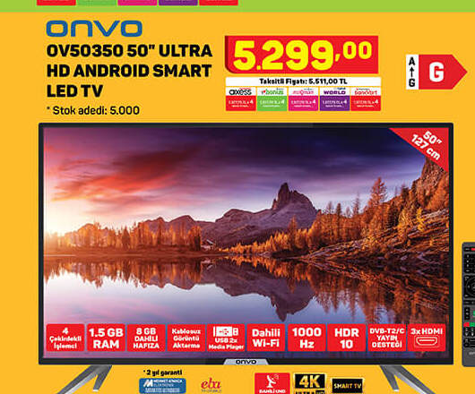 Onvo Ultra Hd Android Smart Led Tv