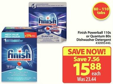 Finish Poweball 110s or Quantum 80s Dishwasher Detergant