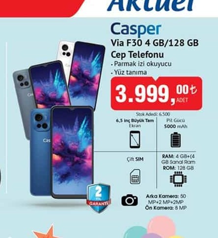 Casper Via F30 4 GB 128 GB Cep Telefonu