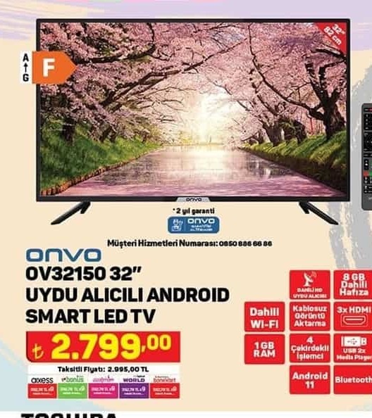 Onvo OV32150 Uydu Alıcılı Android Smart Led TV
