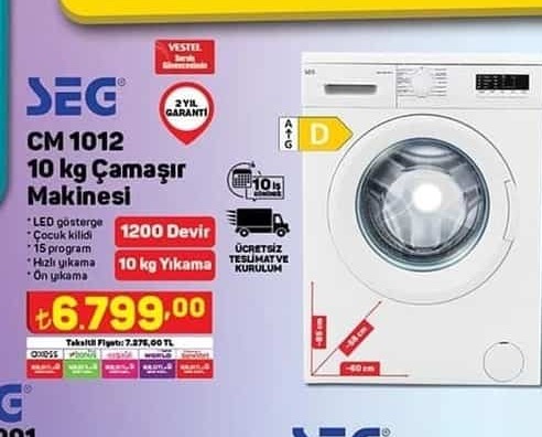 SEG CM 1012 10 Kg Çamaşır Makinesi