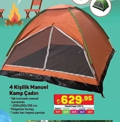 4 Kişilik Manuel Kamp Çadırı