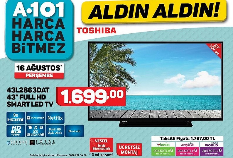 Toshiba 43L2863DAT 43 inç Full Hd Smart Led Tv
