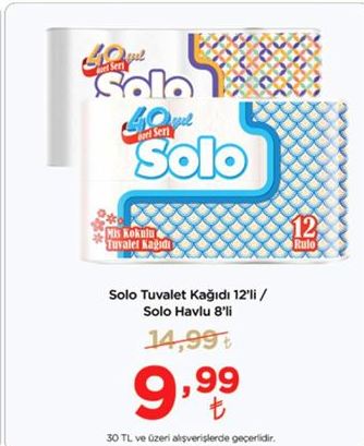 Solo Tuvalet Kağıdı 12li Solo Havlu 8li