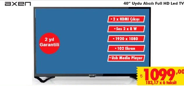 Axen 40 inç Uydu Alıcılı Full HD Led Tv