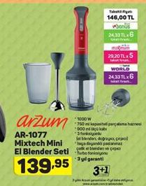 Arzum AR1077 Mixtech Mini El Blender Seti