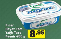 Pınar Beyaz Tam Yağlı Taze Peynir 400 gr